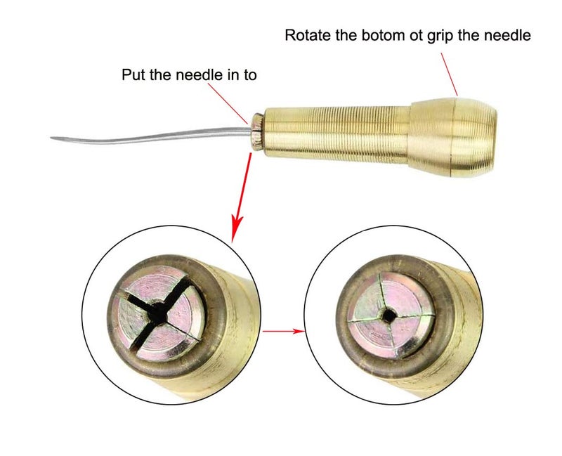 Becho 5 Needles Hand Stitcher Sets Sewing Awl with Copper Handle for Shoe Repair and 150D/150m Sewing Waxed Thread for DIY Sewing Canvas/LeatherCraft(Gold) - Image 4